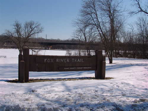 Fox River Trail Sign in Winter
