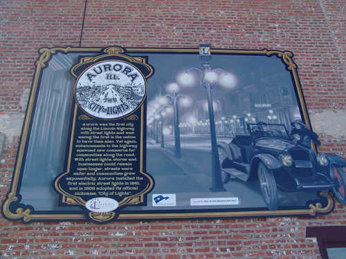 Close-up of the Aurora City Streetlights Plaque