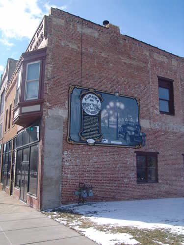 The "First Electric Streetlights" Plaque in Downtown Aurora