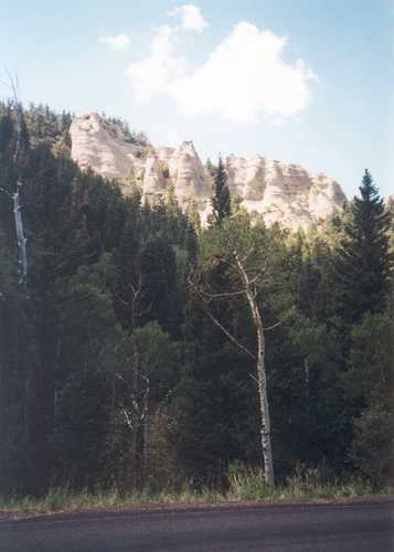White Hoodoos above Forest on Road from Parowan