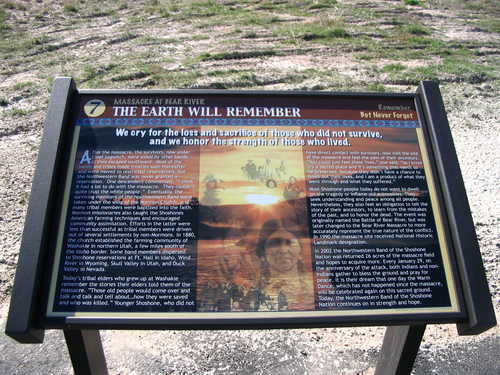 Interpretive Sign at Bear River Massacre Site: "The Earth will Remember"