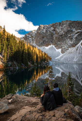 Couple at Blue Lake in Fall