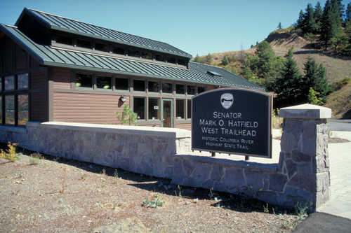 Sign for Mark O. Hatfield West Trailhead and Visitor Center