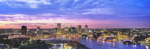 Baltimore Skyline and Inner Harbor at Night