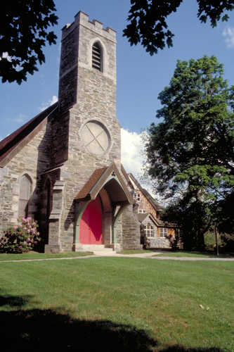 Square-Steepled Church with Red Door on SR-169