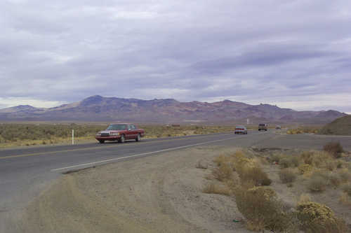 A Car Drives the Pyramid Lake Scenic Byway