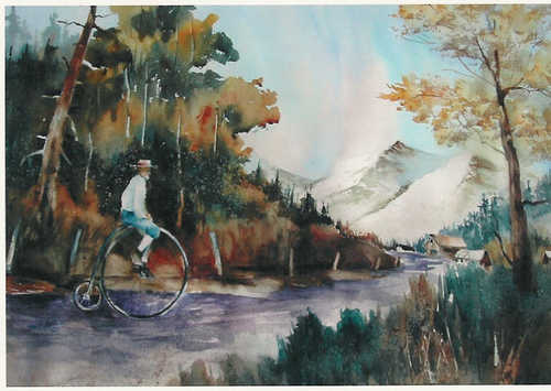 Painting of Steve on Old Bicycle