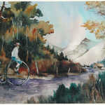 Painting of Steve on Old Bicycle