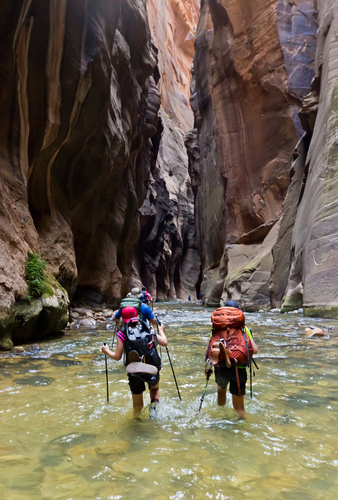 Girls Backpacking in The Narrows