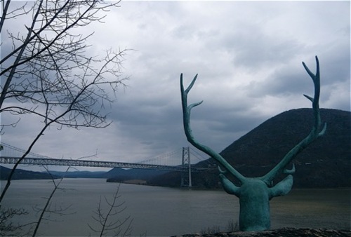 Palisades Scenic Byway NY - Bronze Elk Head Hudson River