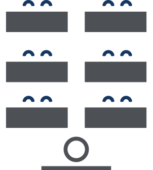 Classroom layout—Arrange small tables in a row with two seats per desk, facing the instructor and the projection screen.