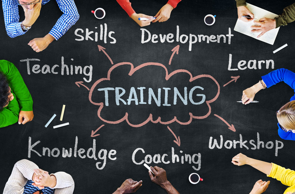Mind map featuring Training with Teaching, Learn, Knowledge, Coaching, Workshop as subtopics.