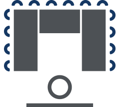 U-shape classroom layout—Move the tables to create a large U-shape. Place chairs on the outside. The instructor stands in front of the projection screen and faces the open end of the U.