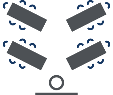 V-shape or herringbone classroom layout—Tables are arranged in diagonal rows on either side of a classroom. Between 2–5 chairs are placed at each table so that all face or are right angles to the instructor. The instructor stands in front of the projection screen at the 'tip' of the V shape arrangement.