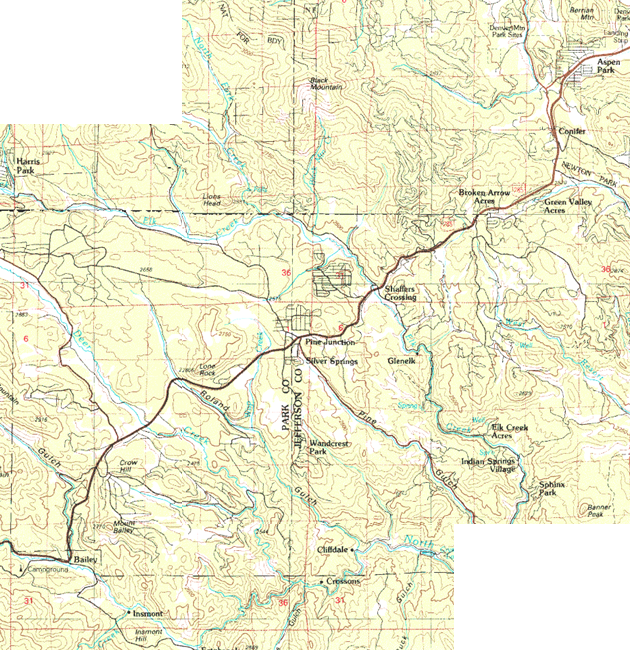  map showing us 285 section from conifer to bailey