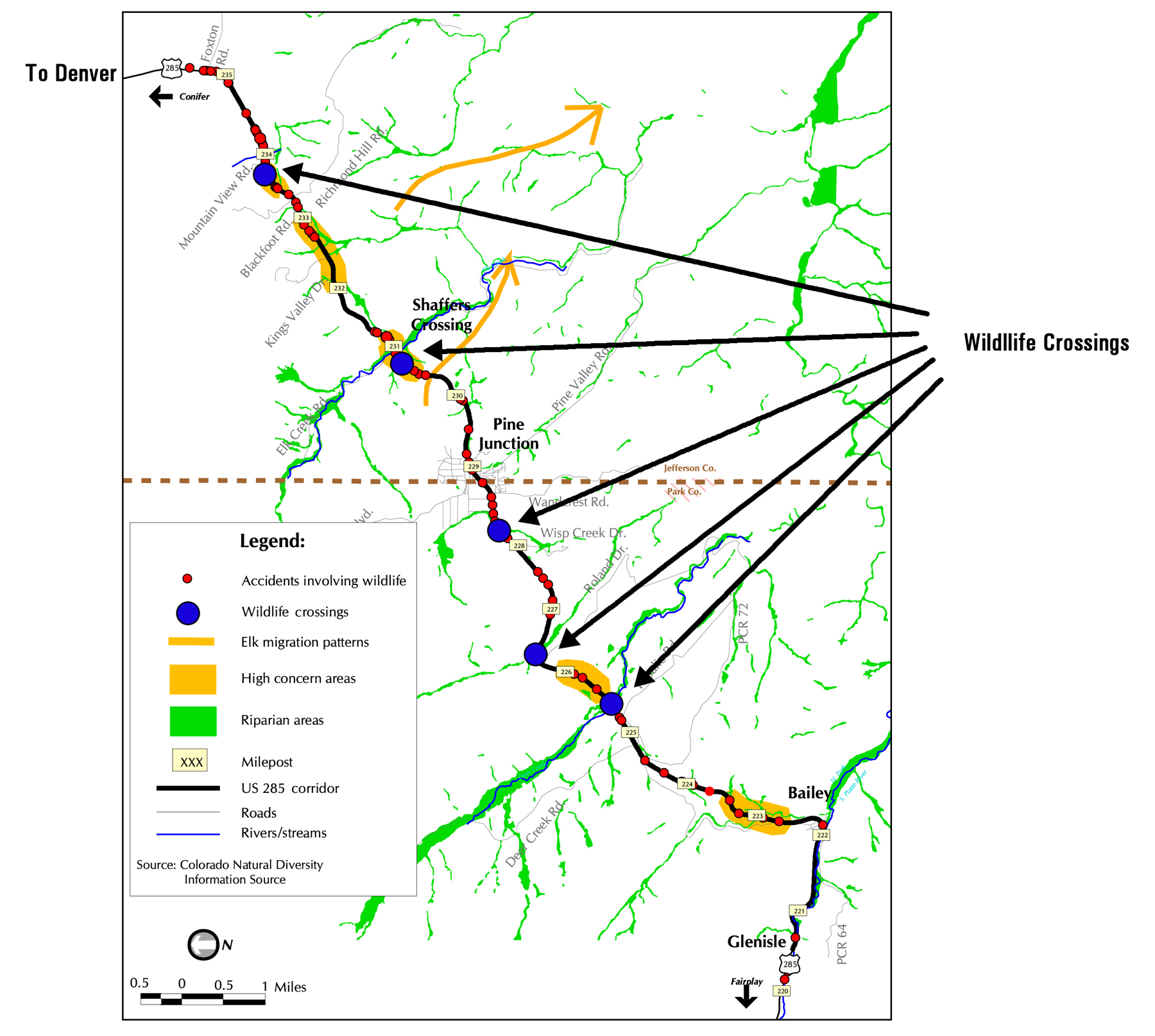 Map Showing Wildlife Analyses and Planned Crossings