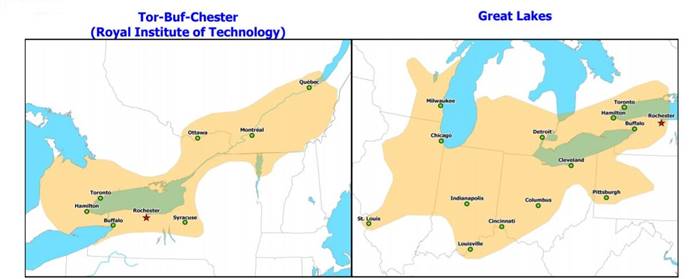 Megaregions surrounding Genese-Finger Lakes