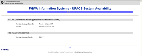 Sample FHWA Information Systems - System Availability Page